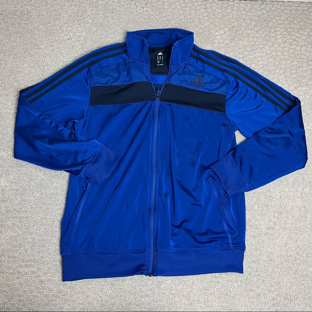 Adidas three stripe track jacket size medium blue black